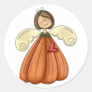 brunette pumpkin angel classic round sticker