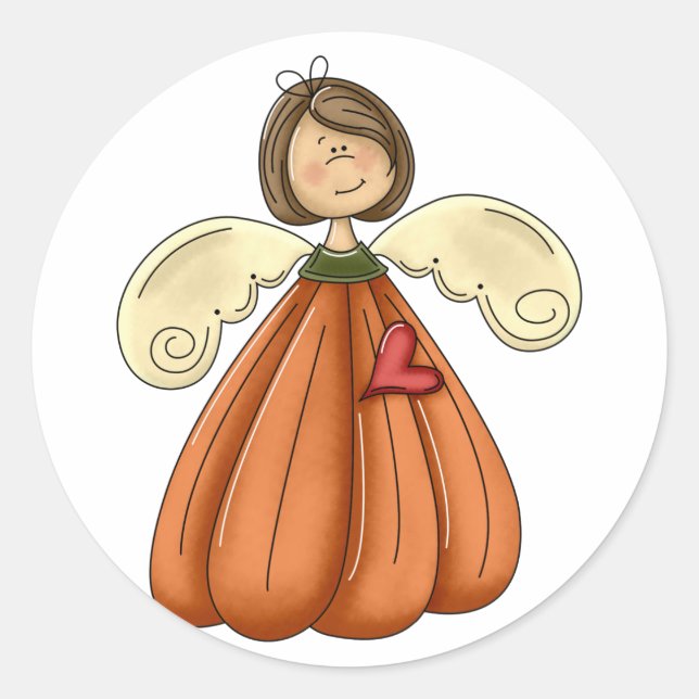 brunette pumpkin angel classic round sticker (Front)