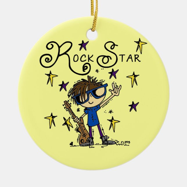 Brunette Rock Star Ceramic Tree Decoration (Front)