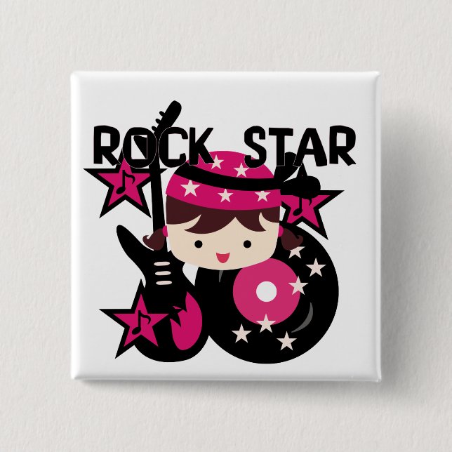 Brunette Rock Star Girl 15 Cm Square Badge (Front)