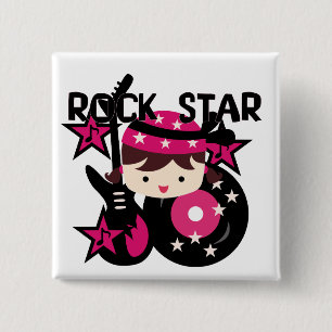 Brunette Rock Star Girl 15 Cm Square Badge
