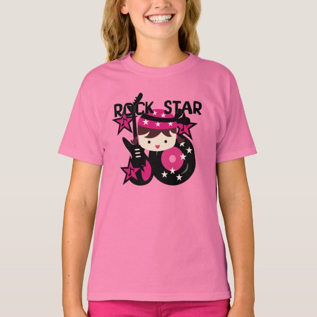 Brunette Rock Star Girl T-Shirt (Front)