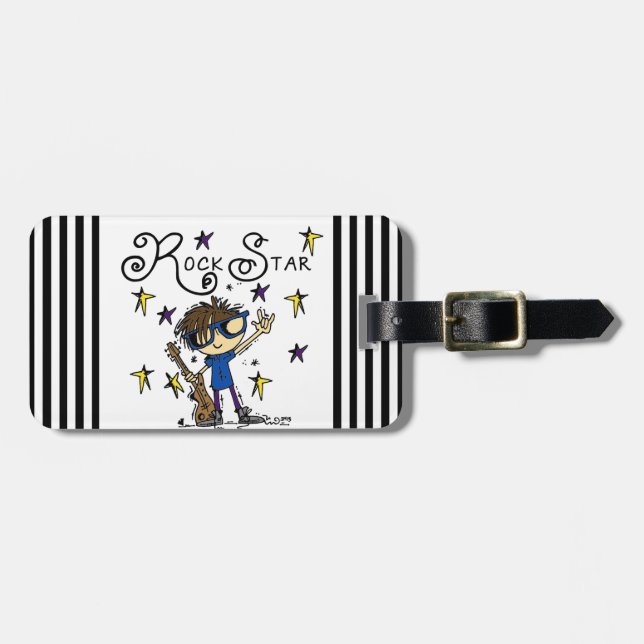 Brunette Rock Star Luggage Tag (Front Horizontal)