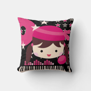 Brunette Rock Star Singer Pillow