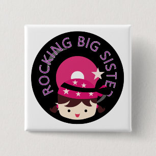 Brunette Rocking Big Sister 15 Cm Square Badge