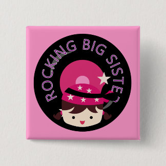 Brunette Rocking Big Sister 15 Cm Square Badge