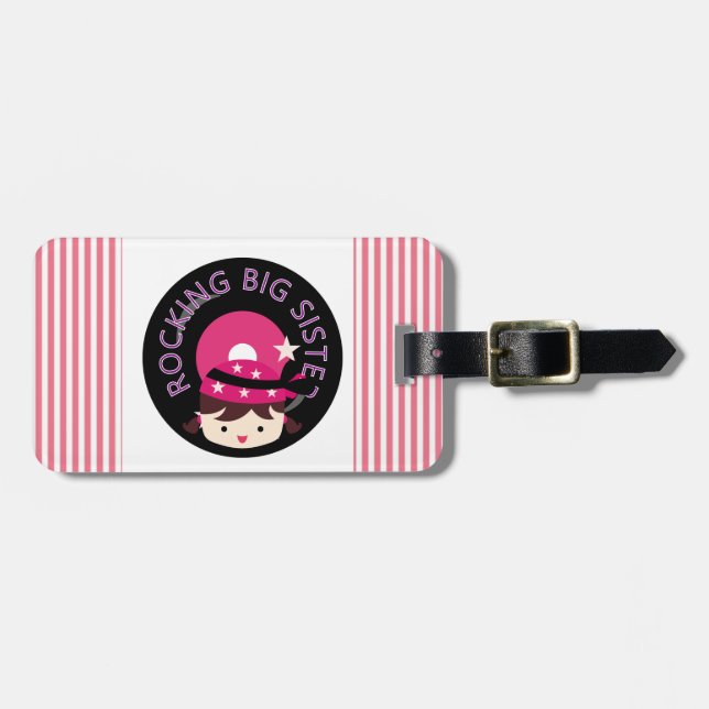 Brunette Rocking Big Sister Luggage Tag (Front Horizontal)
