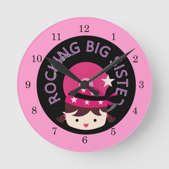 Brunette Rocking Big Sister Round Clock (Front)