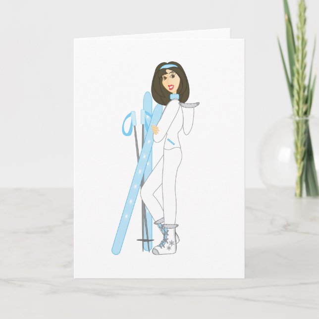 Brunette Skier Holiday Card (Front)