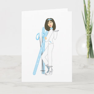 Brunette Skier Holiday Card