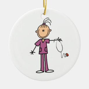 Brunette Stick Figure Nurse Ceramic Tree Decoration