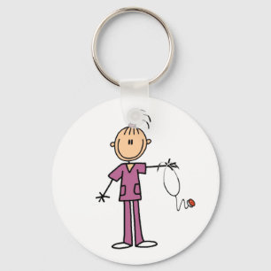 Brunette Stick Figure Nurse Key Ring