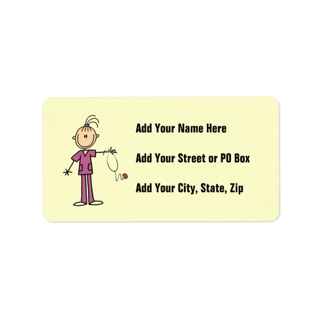 Brunette Stick Figure Nurse Label (Front)