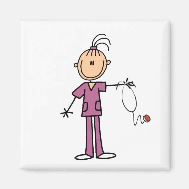 Brunette Stick Figure Nurse Magnet (Front)