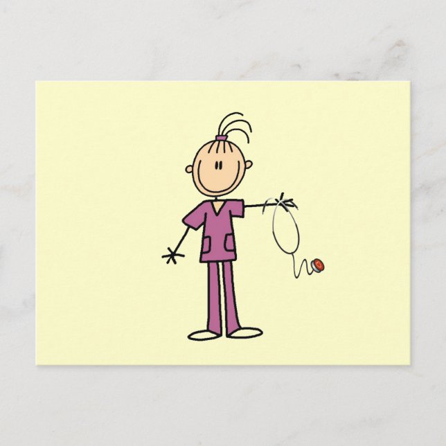 Brunette Stick Figure Nurse Postcard (Front)