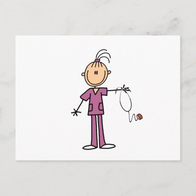 Brunette Stick Figure Nurse Postcard (Front)