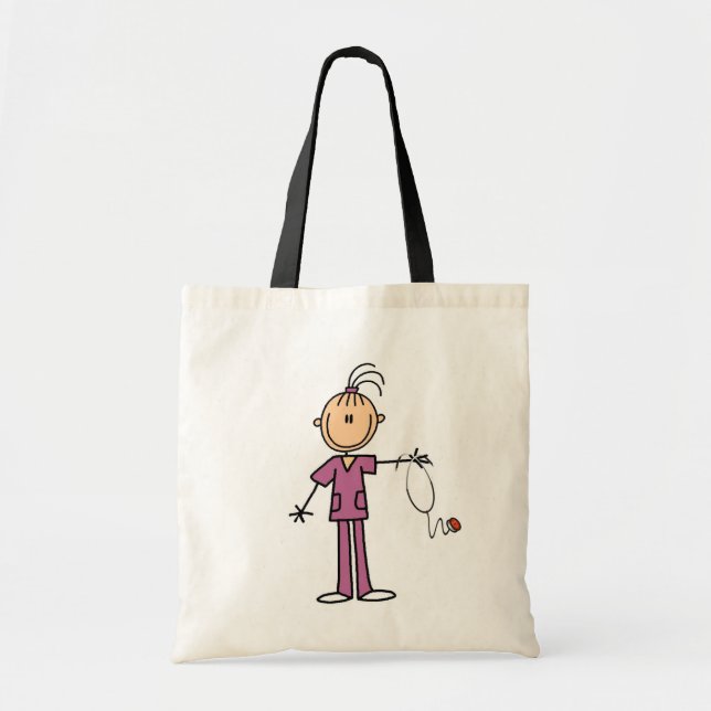 Brunette Stick Figure Nurse Tote Bag (Front)