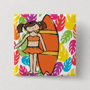 Brunette Surfer Girl Button
