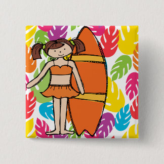 Brunette Surfer Girl Button
