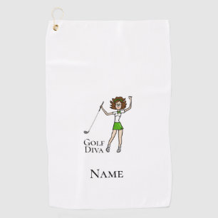 Brunette Woman Golf Diva Golf Towel