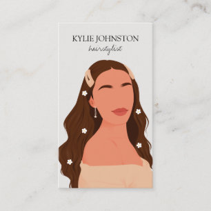 Brunette woman hairstylist salon business card
