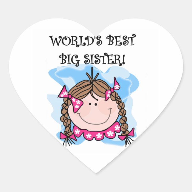 Brunette World's Best Big Sister Gifts Heart Sticker (Front)