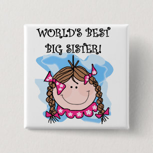 Brunette World's Best Big Sister Tshirts and Gifts 15 Cm Square Badge