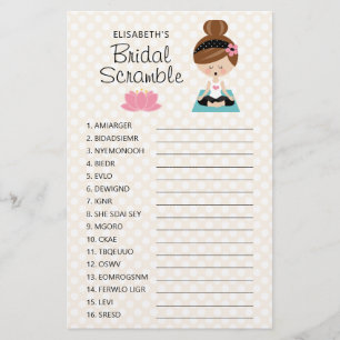 Brunette Yoga Bridal Shower Scramble Game