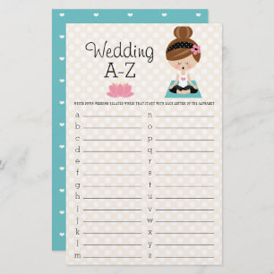 Brunette Yoga Bridal Shower Wedding A-Z Game