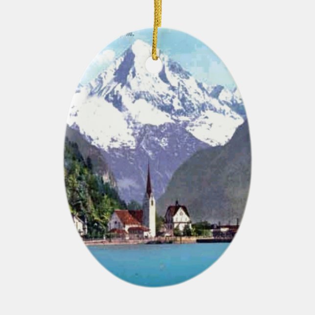 Brunnen, Lake Lucerne Ceramic Tree Decoration (Front)