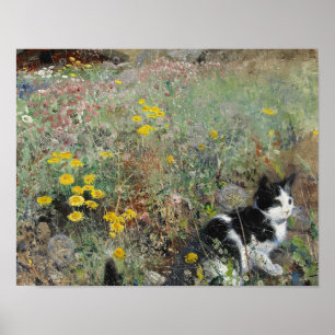 Bruno Liljefors - Cat on Flowerbed Poster