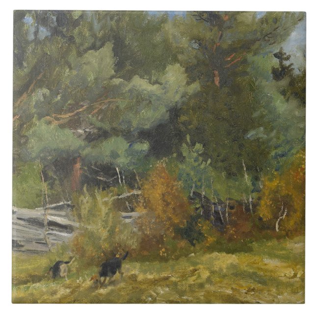 Bruno Liljefors - Scent Hounds at Fence Tile (Front)