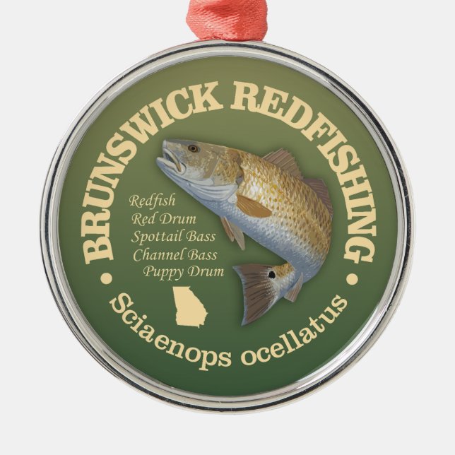 Brunswick GA (redfish) Metal Tree Decoration (Front)