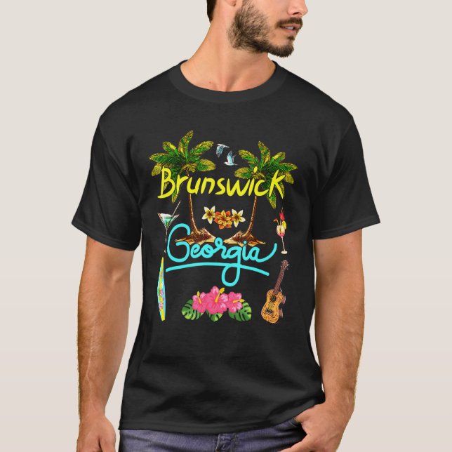 Brunswick Georgia Beach Summer Palm Surf Sun Set P T-Shirt (Front)