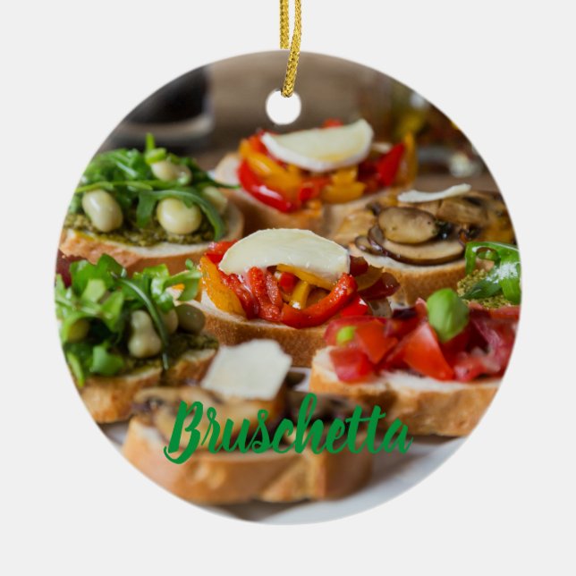 Bruschetta Antipasti with beans and arugula, Ceramic Tree Decoration (Front)
