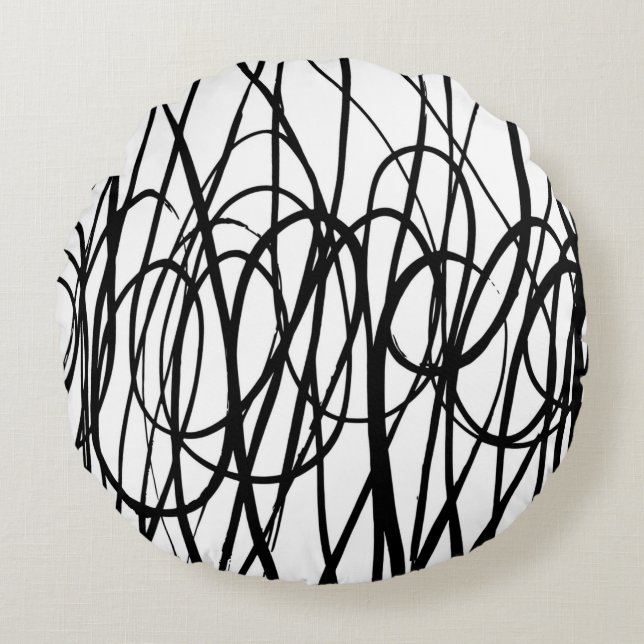 Brush abstract pattern. Grunge texture. Background Round Cushion (Front)