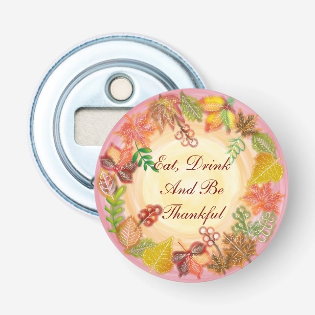 Brush Art of Fall Foliage For Thanksgiving Bottle Opener (Front)