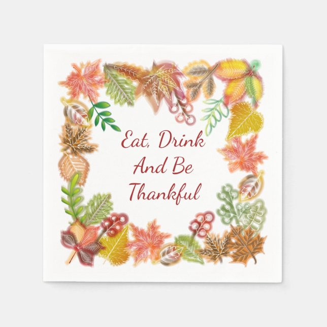 Brush Art of Fall Foliage For Thanksgiving Napkin (Front)