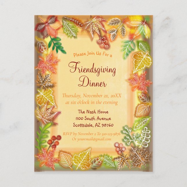 Brush Art of Fall Foliage for Thanksgiving Postcard (Front)