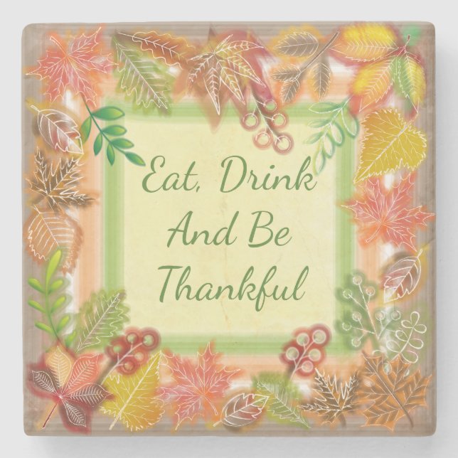 Brush Art of Fall Foliage for Thanksgiving Stone Coaster (Front)