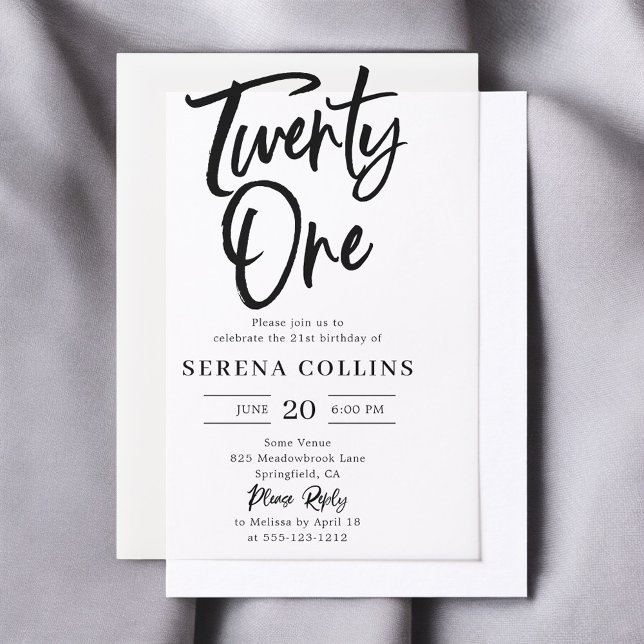Brush Calligraphy 21 Birthday Vellum Invitations (Creator Uploaded)