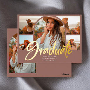 Brush Calligraphy 6 Arch Photo Graduation Foil Holiday Postcard
