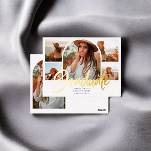 Brush Calligraphy 6 Arch Photo Graduation Foil Holiday Postcard