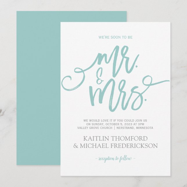 Brush Calligraphy Invitation | Light Turquoise (Front/Back)