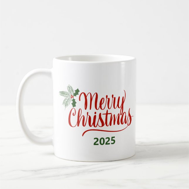 Brush Calligraphy Merry Christmas 2025 Coffee Mug (Left)
