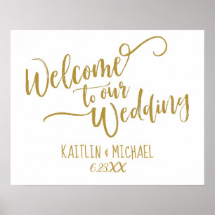 Brush Calligraphy Wedding Welcome Sign   Gold