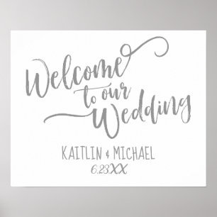 Brush Calligraphy Wedding Welcome Sign Grey