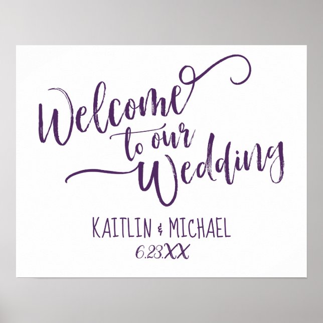 Brush Calligraphy Wedding Welcome Sign | Plum (Front)