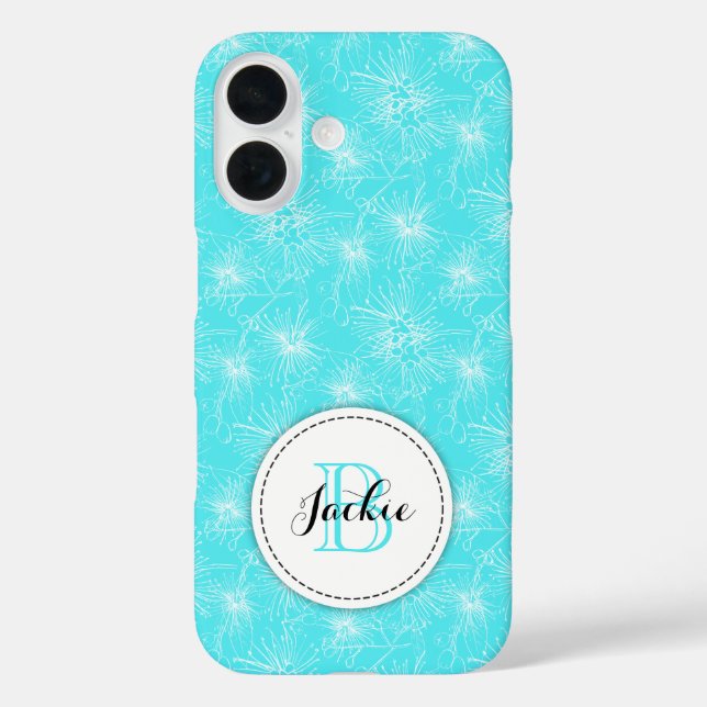 Brush cherry lilly-pilly floral aqua iphone case (Back)