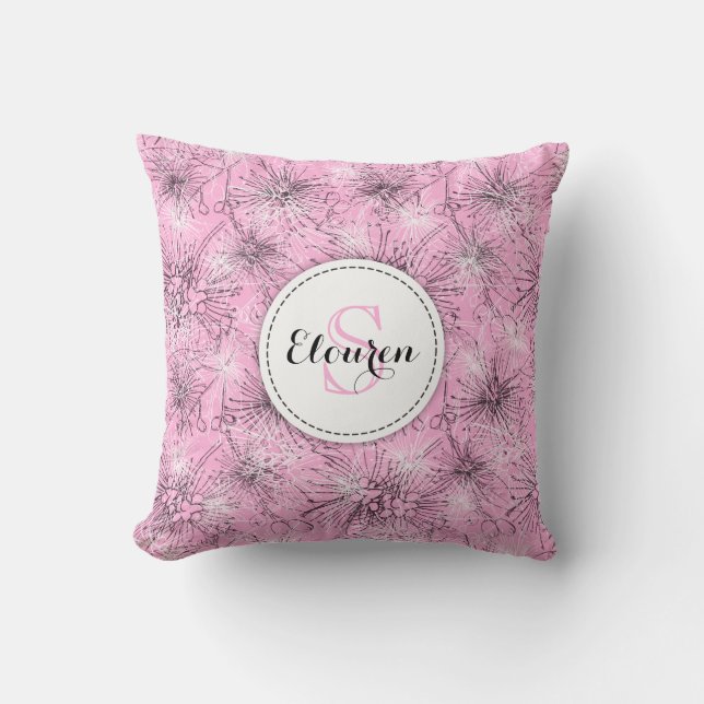 Brush cherry lilly-pilly floral pink pillow (Front)